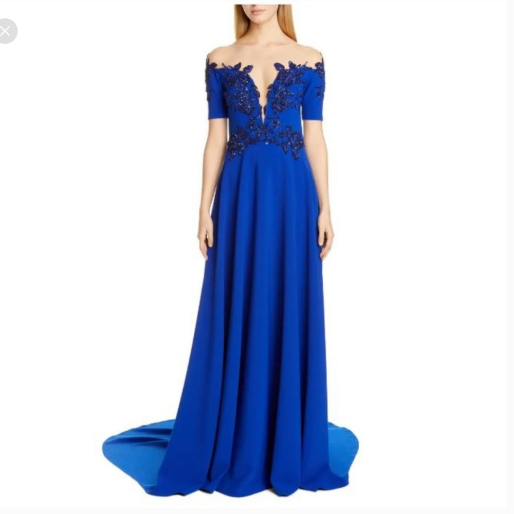 Elegant Blue Off-Shoulder Evening Gown